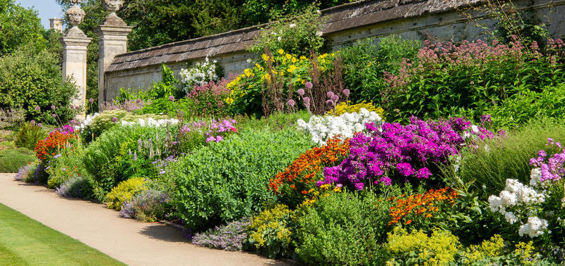 Herbaceous Border of summer flowers in the lower garden at the oxford botanic garden