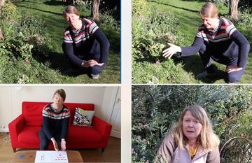 Four images of Dr Lindsay Turnbull talking her garden and home