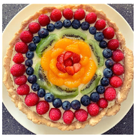 Homemade cake covered in fruits and berries