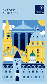 Cover of the 2021 Oxford Guide - drawing of iconic Oxford buildings and University logo
